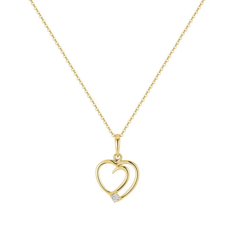 Pendentif coeur, or jaune 10 carats, diamant de 1 point