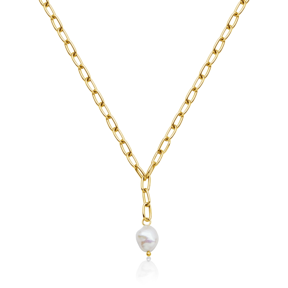 Collier acier doré, perle