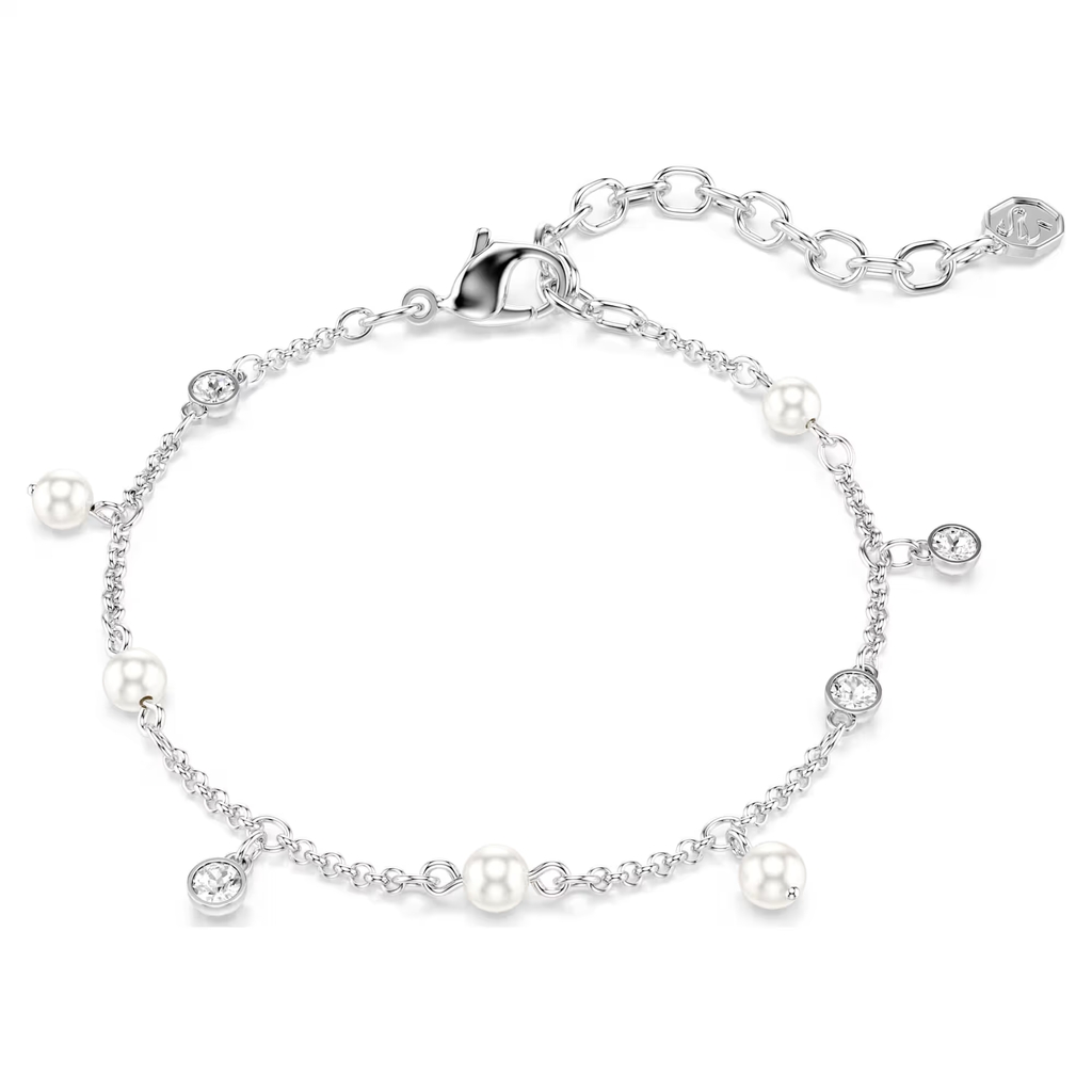 Bracelet Imber, rhodium plated metal, clear crystals, pearls de cristal