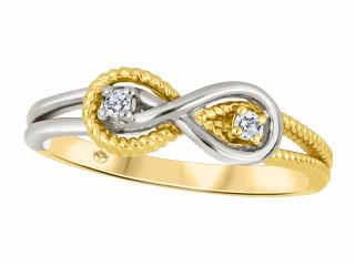 Bague symbole de l'infini, or 2 tons (jaune/blanc) 10 carats, 2 points de diamant total, certificat - FIJ3878-05 - Beverly Hills