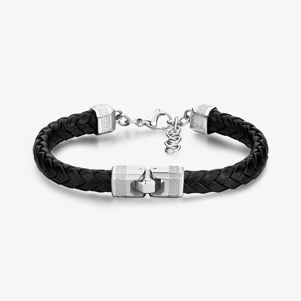 Bracelet cuir noir tressé, acier inoxydable - BKC22 - Brosway Italia