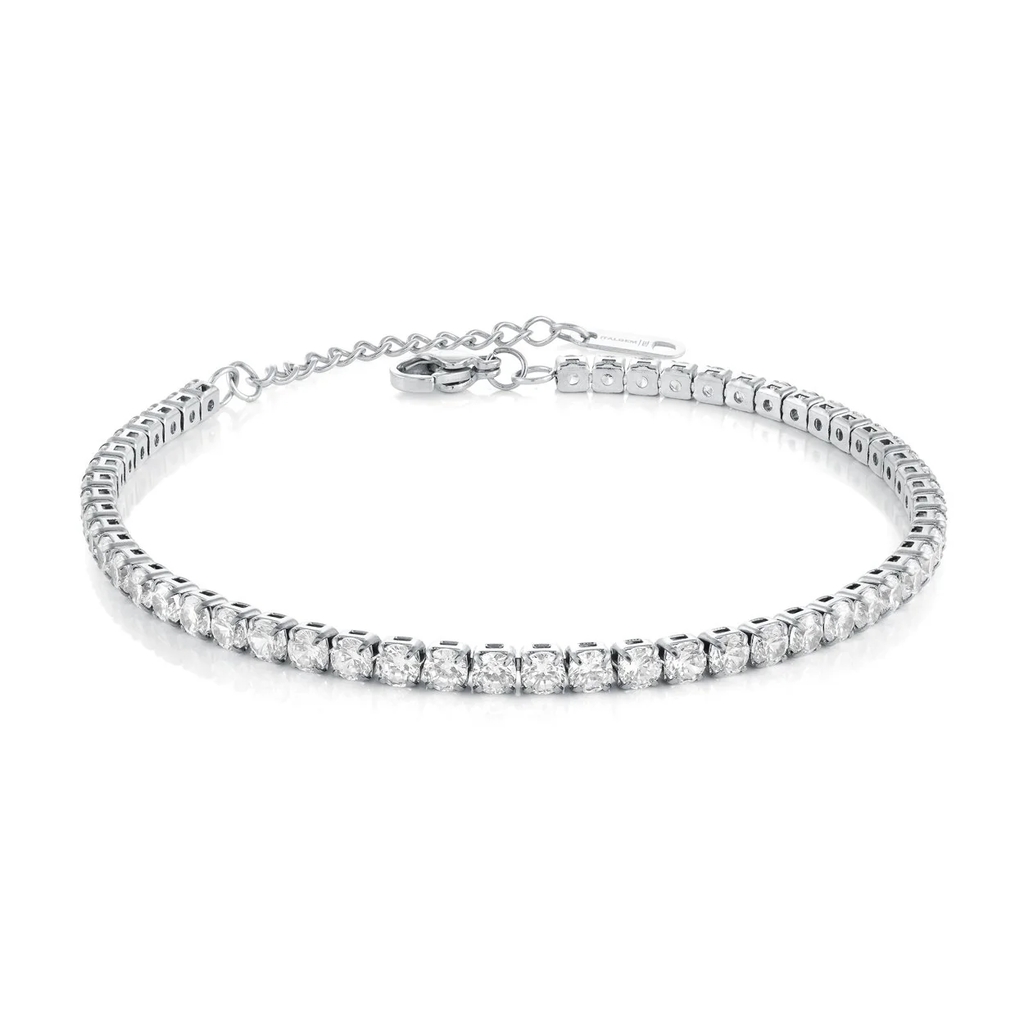 Bracelet tennis, acier inoxydable, zircons incolores