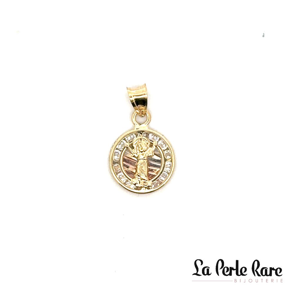 Pendentif ange, or 3 tons (jaune/blanc/rose) 10 carats, zircons incolores - LPR-2400 - Exclusivités