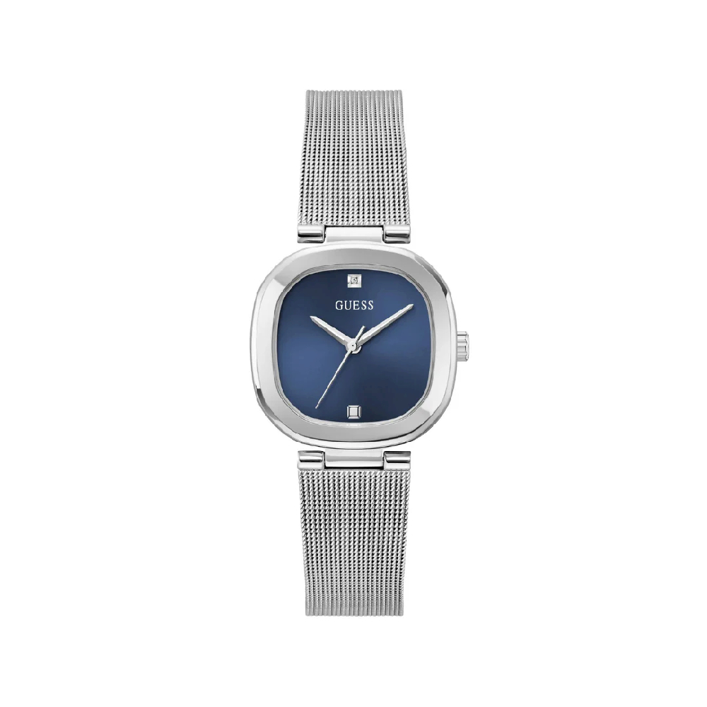 Montre carrée, acier inoxydable, fond bleu, diamant - GW0768L1 - Guess