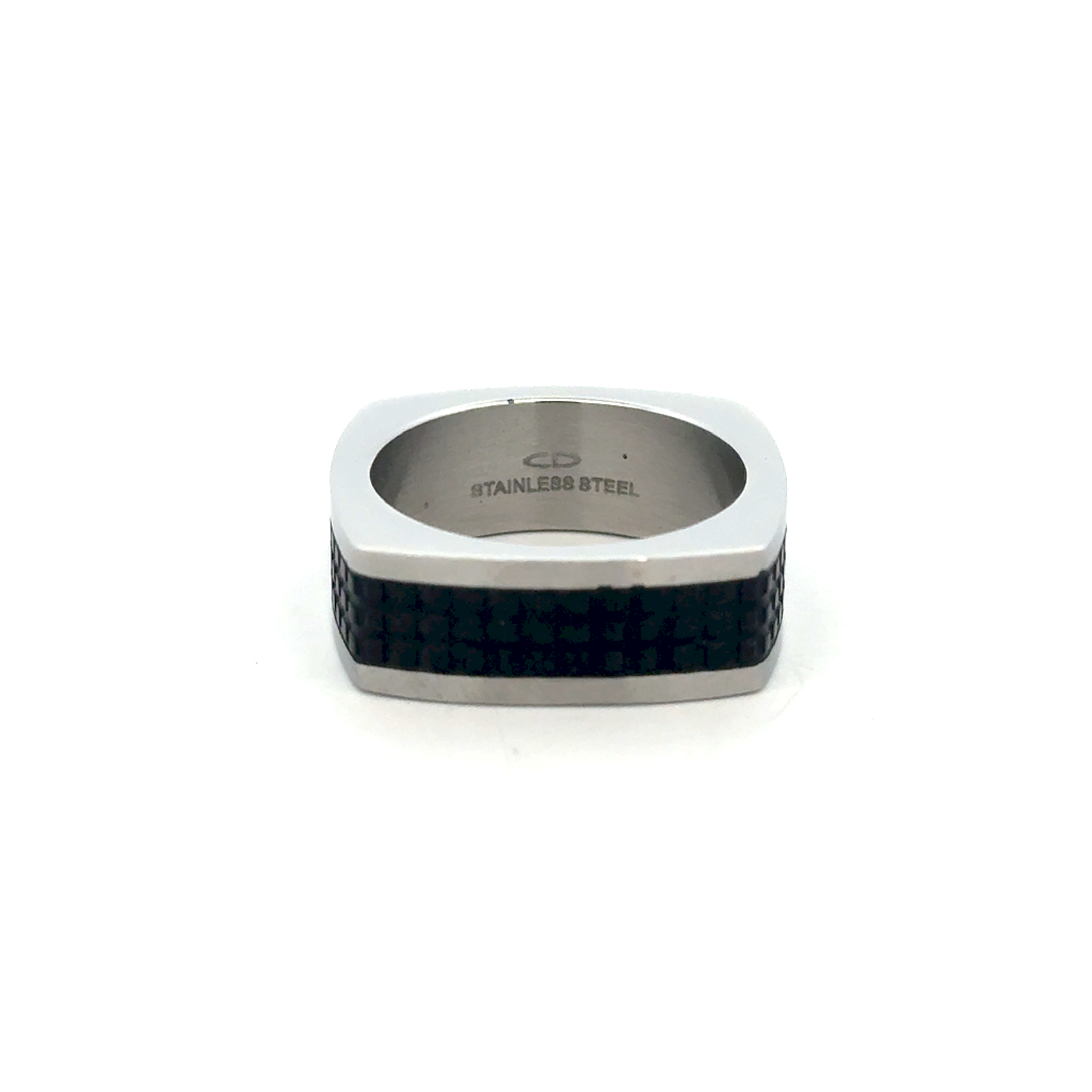 Bague carrée, acier inoxydable 2 tons (blanc et noir)