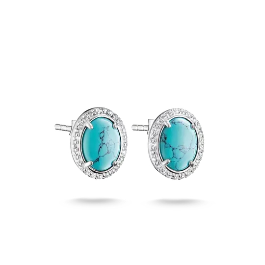 Boucles d'oreilles fixes argent, imitation turquoise, zircons incolores