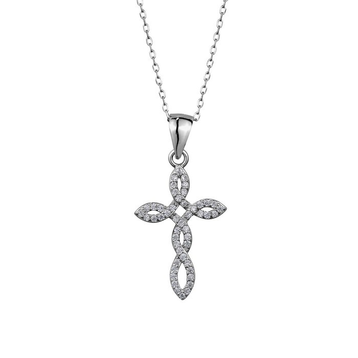 Pendentif croix, argent, zircons - N3437 - Création Gl