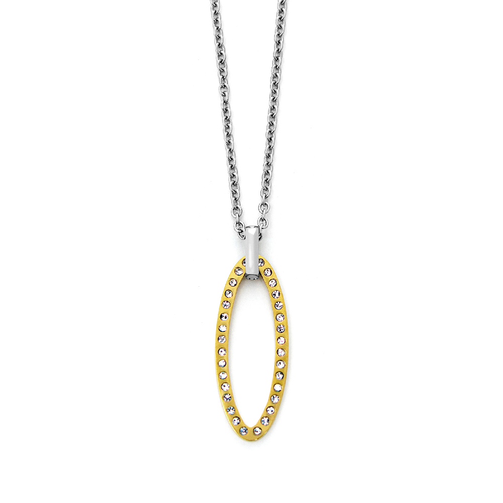 Collier femme acier 2 tons et zircons Collier femme acier 2 tons et zircons