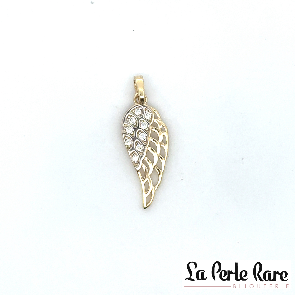 Pendentif aile d'ange, or 2 tons (jaune/blanc) 10 carats, zircons incolores - POZ-1172-2T - Exclusivités