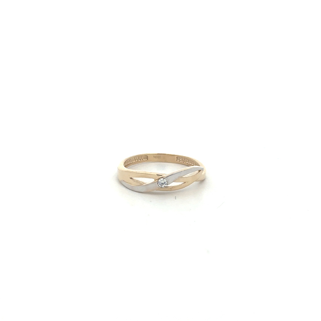Bague or 2 tons (jaune et blanc), zircon incolore