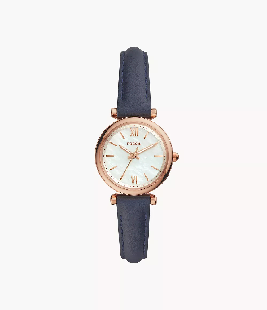 Montre cuir marine, acier inoxydable rosé, fond nacré - ES4502 - Fossil