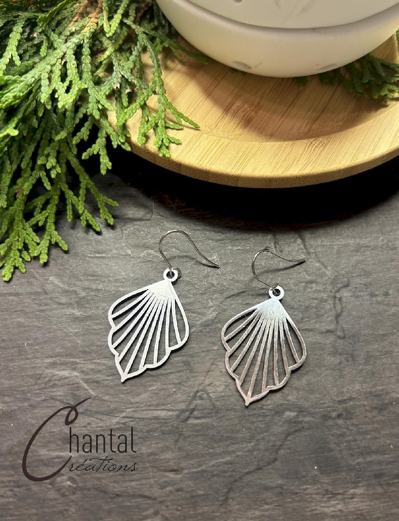 Boucles d'oreilles pendantes Évantails, acier inoxydable - 25-BO-48 - Création Chantal