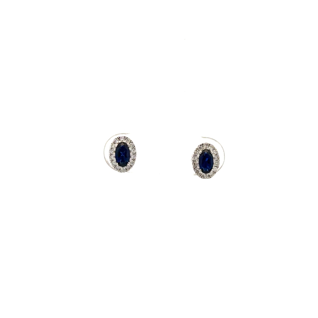 Boucles d'oreilles fixes vissées, or blanc 14 carats, saphirs, diamants - SKE43393-SD-B - Exclusivités
