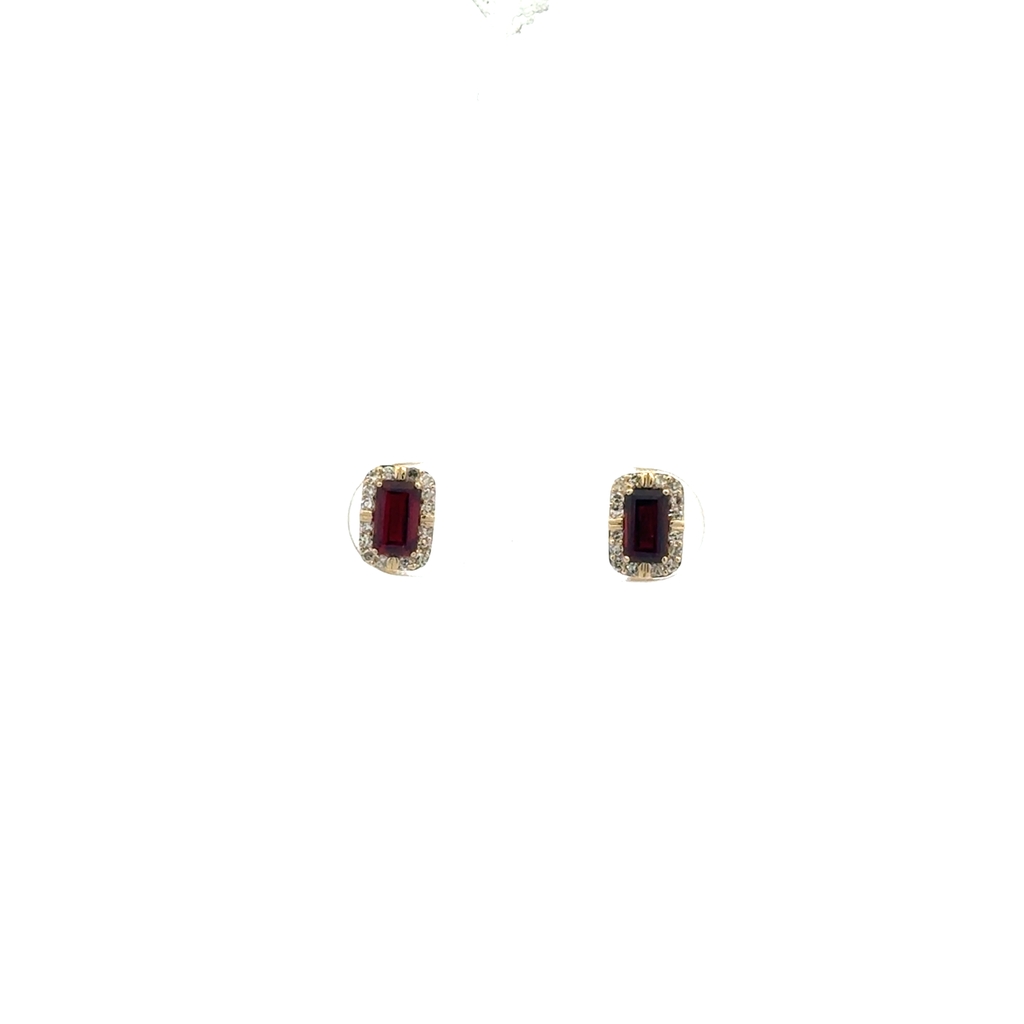 Boucles d'oreilles fixes or jaune 10 carats, grenats, 15 points de diamant total