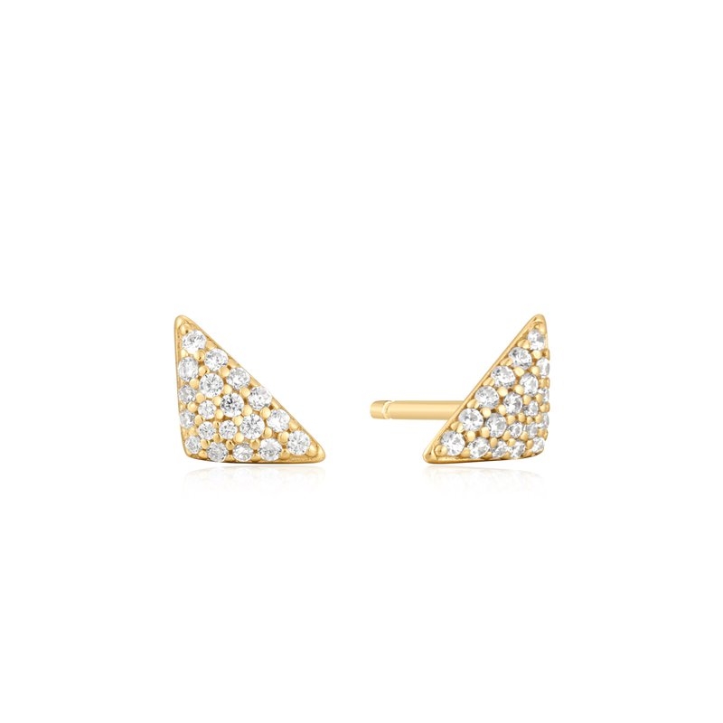 Boucles d'oreilles fixes triangulaires, argent doré, zircons incolores - E059-06G - Ania Haie