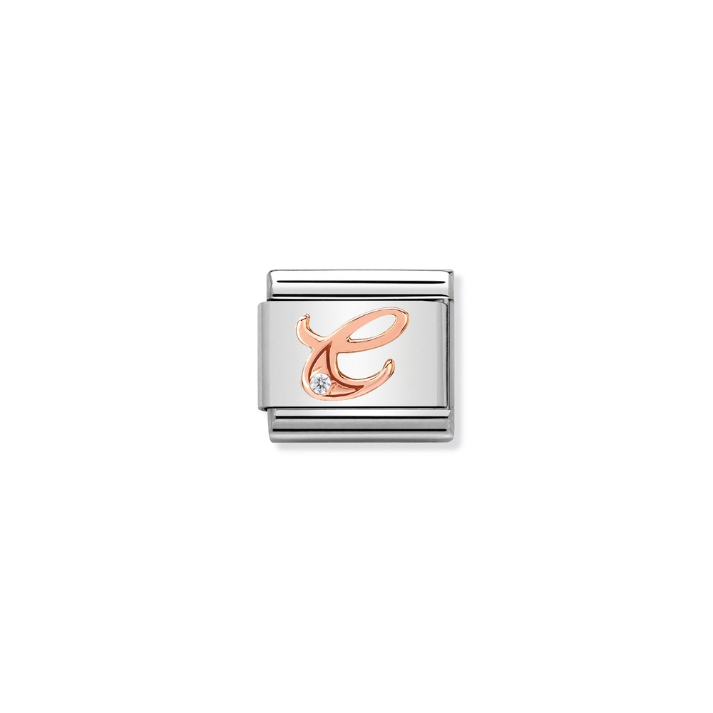 Maille classique lettre C, acier inoxydable, or rose 9k, zircon incolore - 43031003 - NOMINATION