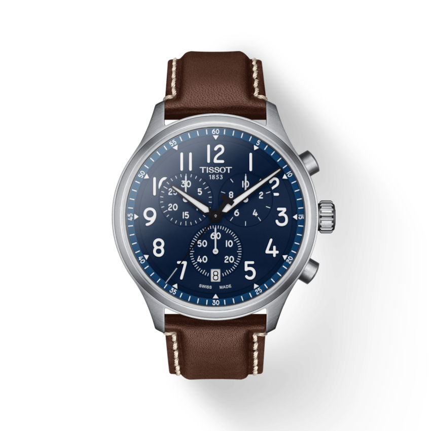 Montre chrono XL vintage, cuir brrun, acier inoxydable, fond bleu - T116.617.16.042.00 - Tissot