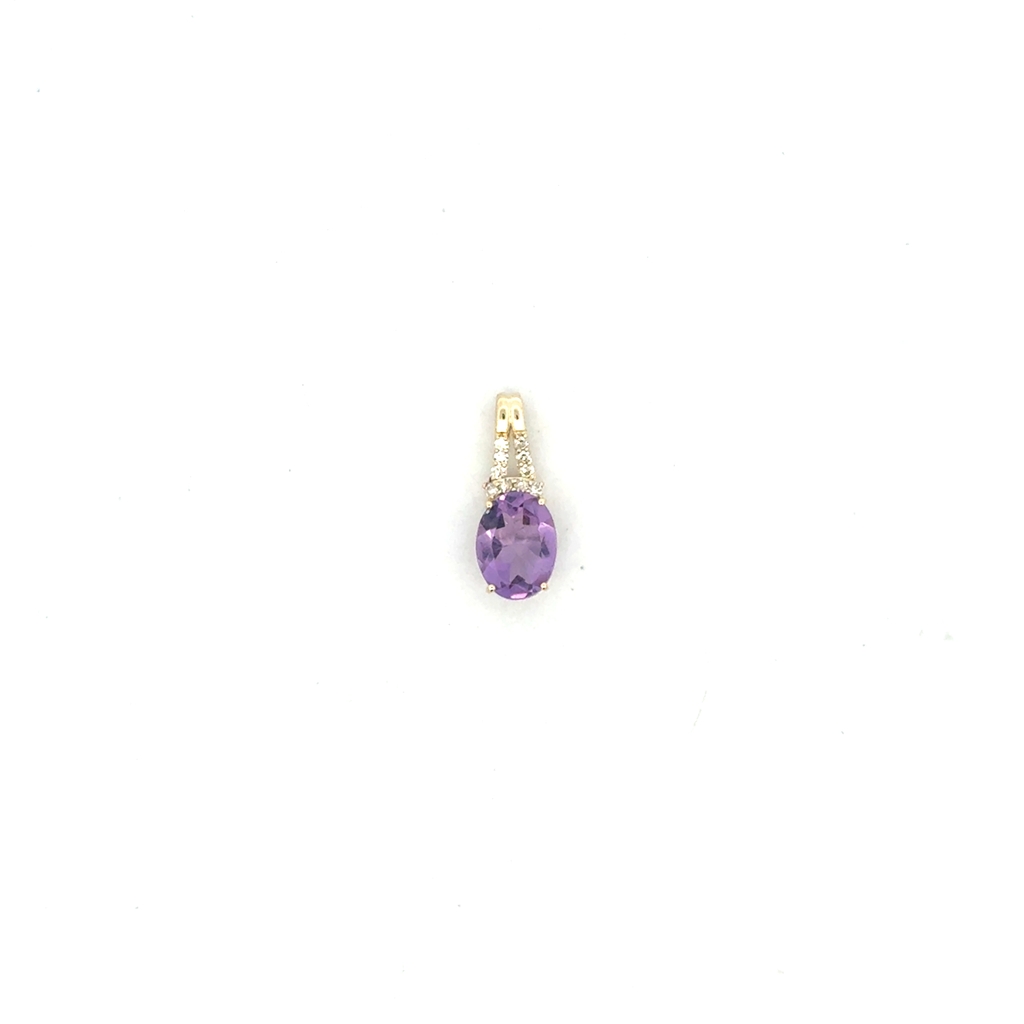 Pendentif or jaune 10 carats, améthyste, 5 points de diamant total