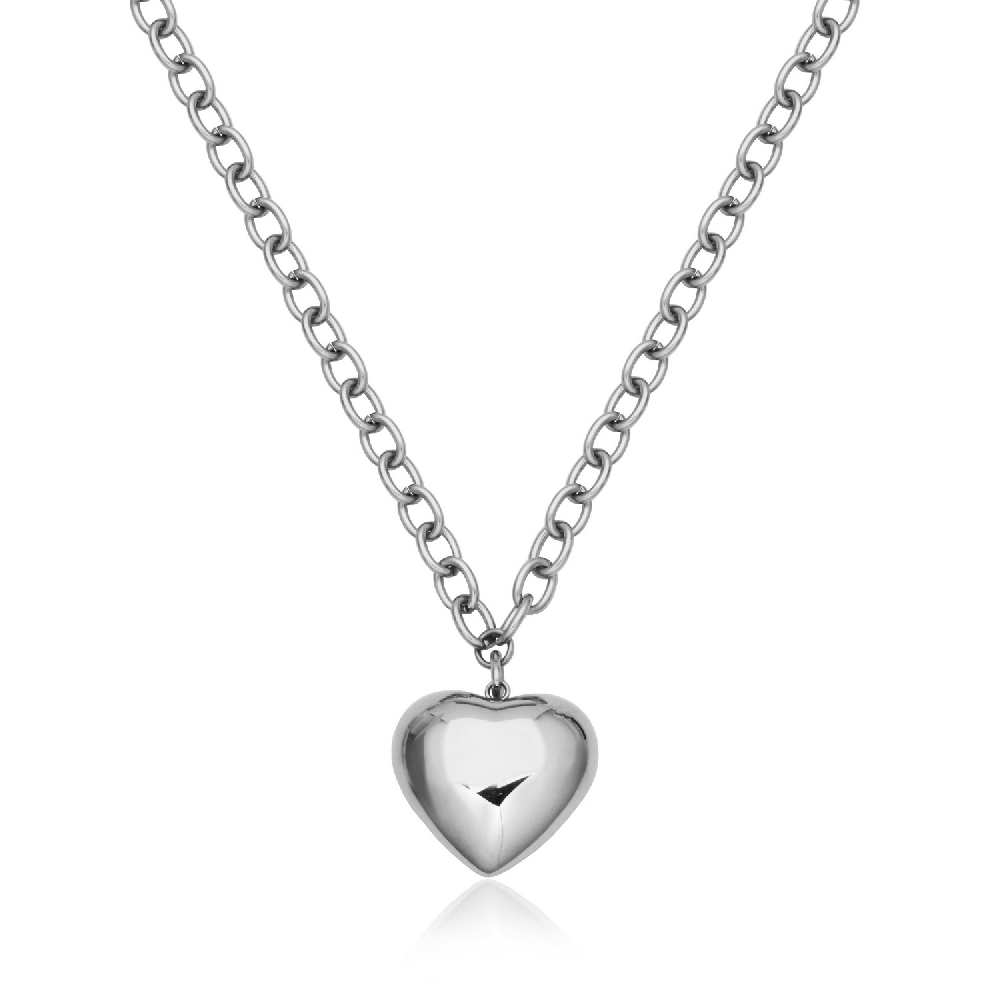 Collier gros coeur bombé, acier inoxydable - T3XH810118 - Steelx