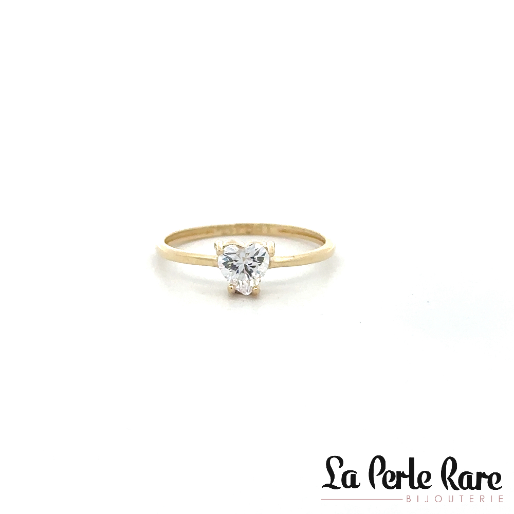 Bague solitaire coeur, or jaune 10 carats, zircon incolore - RKL-372-J - Exclusivités