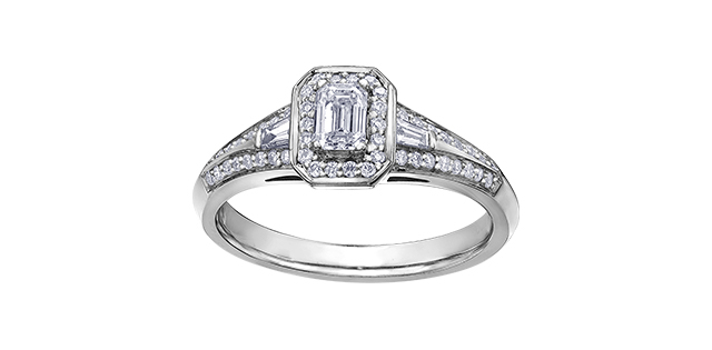 Bague or blanc 18 carats, 57 points de diamant canadien total, IMP1/F, certificat - 30380WG57-18 - Corona