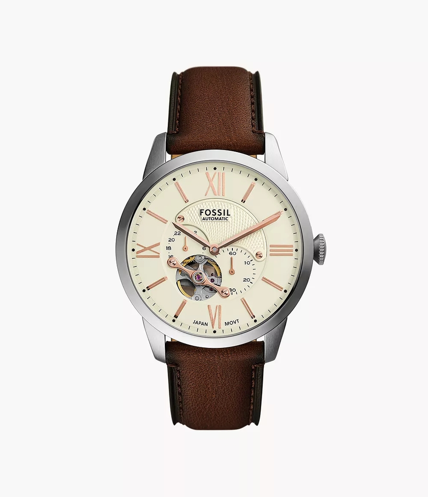 Montre automatique, cuir brun, acier inoxydable - ME3266 - Fossil