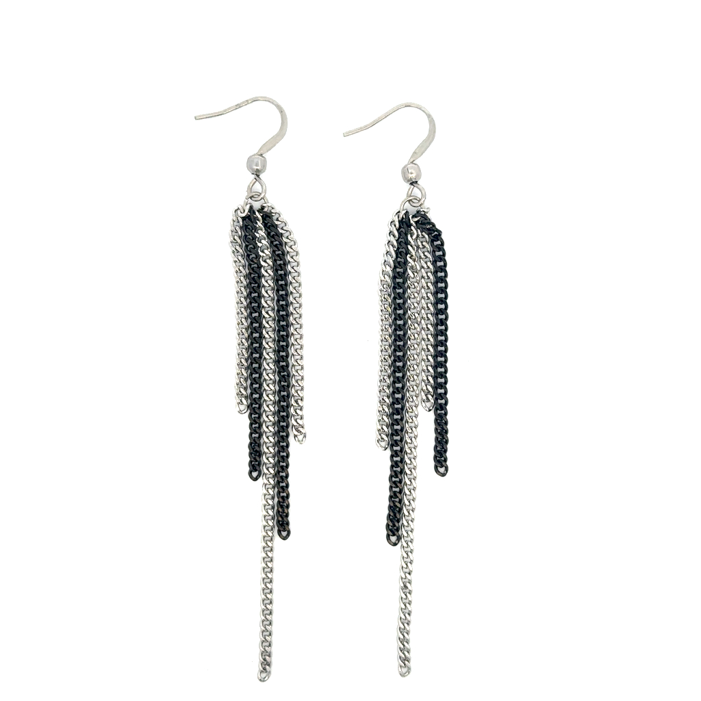 Boucles d'oreilles pendantes acier inoxydable 2 tons (blanc et noir) - 171-ER8023 - Steelx
