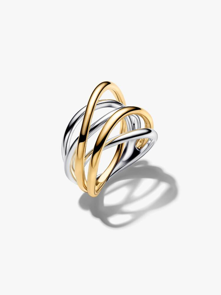Bague entrelacée, argent, métal unique plaqué d'or 14 carats