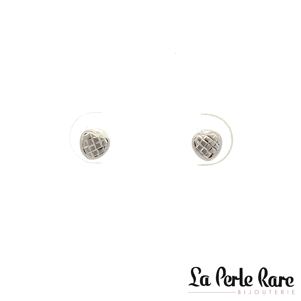 Boucles d'oreilles fixes coeurs texturés, or blanc 10 carats - 3176-1TB - Exclusivités