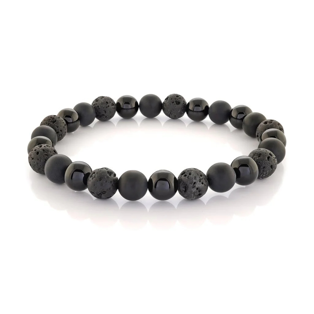 Bracelet extensible, pierre de lave, onyx 6 millimètres - BB-206-6MM-S - Italgem Steel