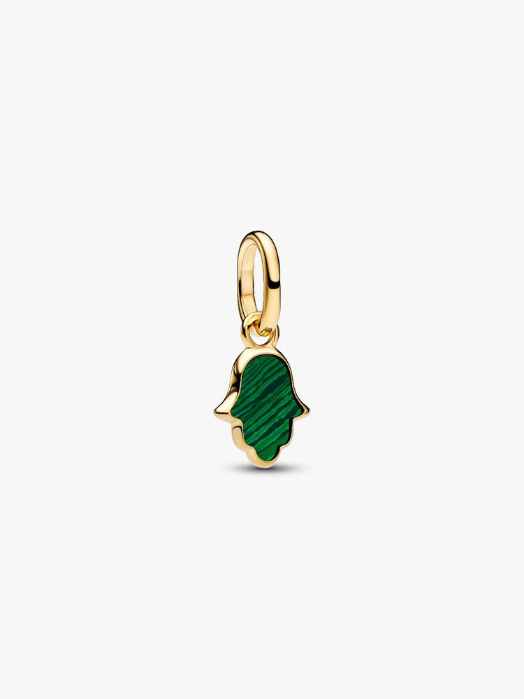 Bille mini Khamsa, métal unique plaqué d'or 14 carats, malachite synthétique