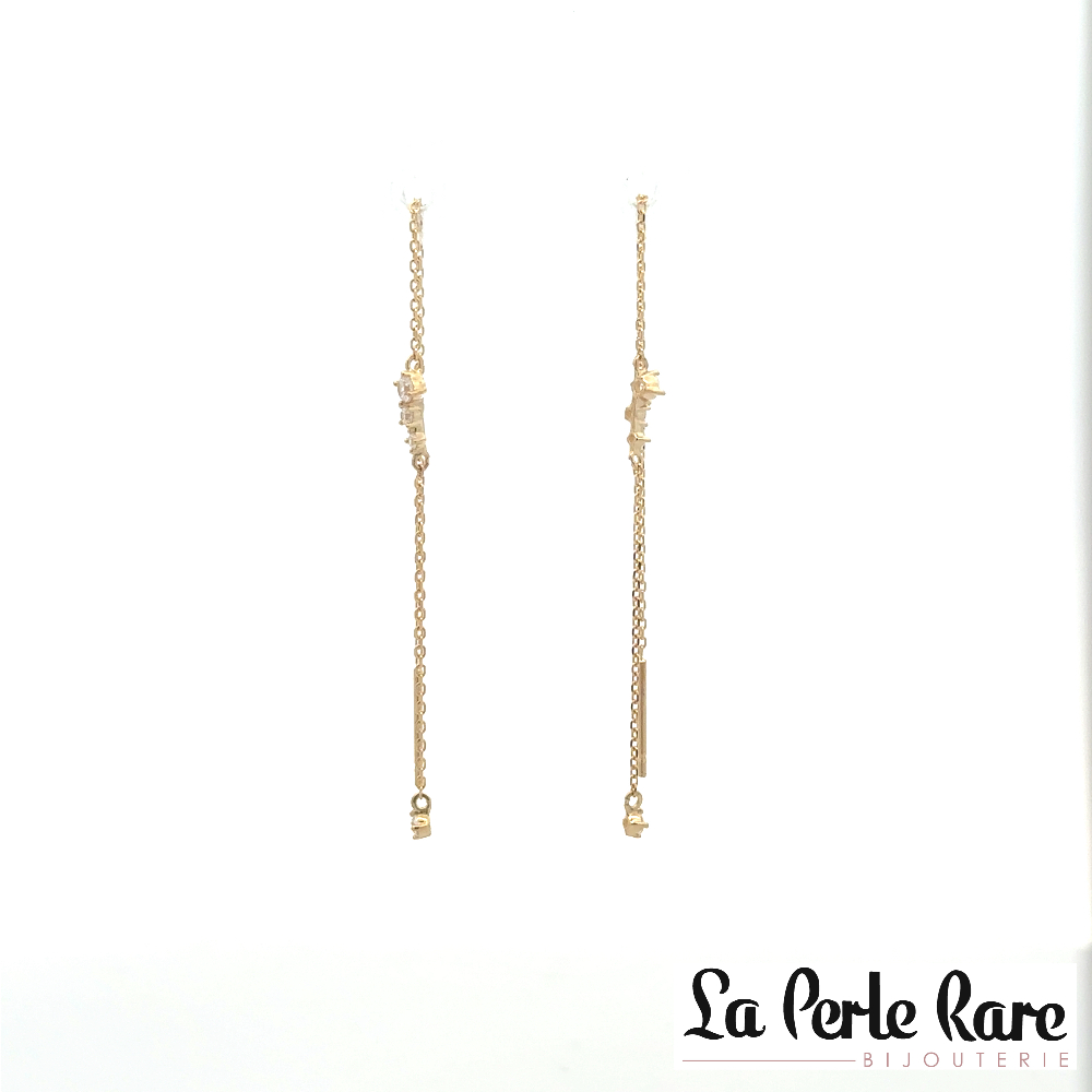 Boucles d'oreilles chaînettes or jaune 10 carats, zircons incolores - PT49189 - Pure Romance