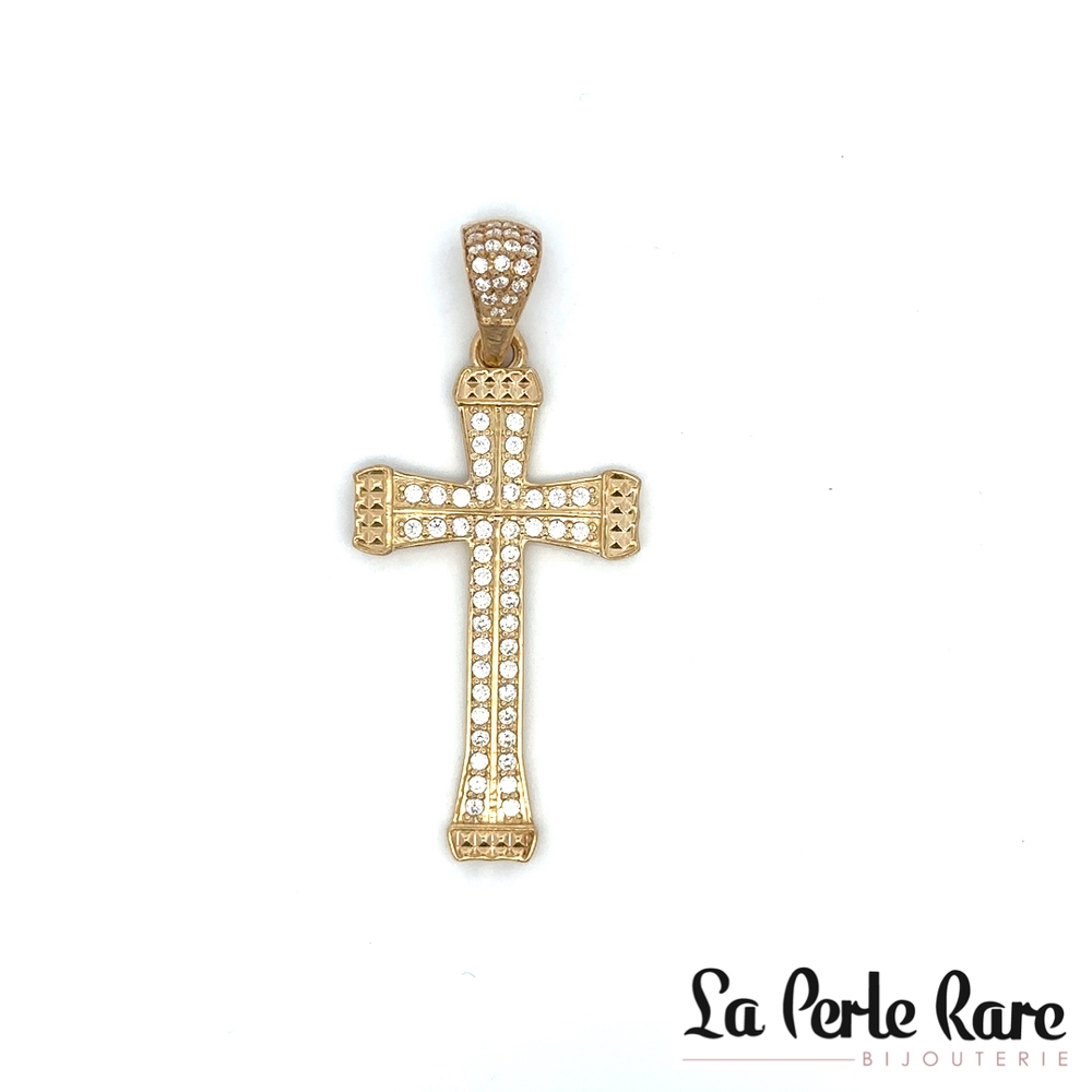 Pendentif croix, or jaune 10 carats, zircons incolores - LPR-2864 - Exclusivités