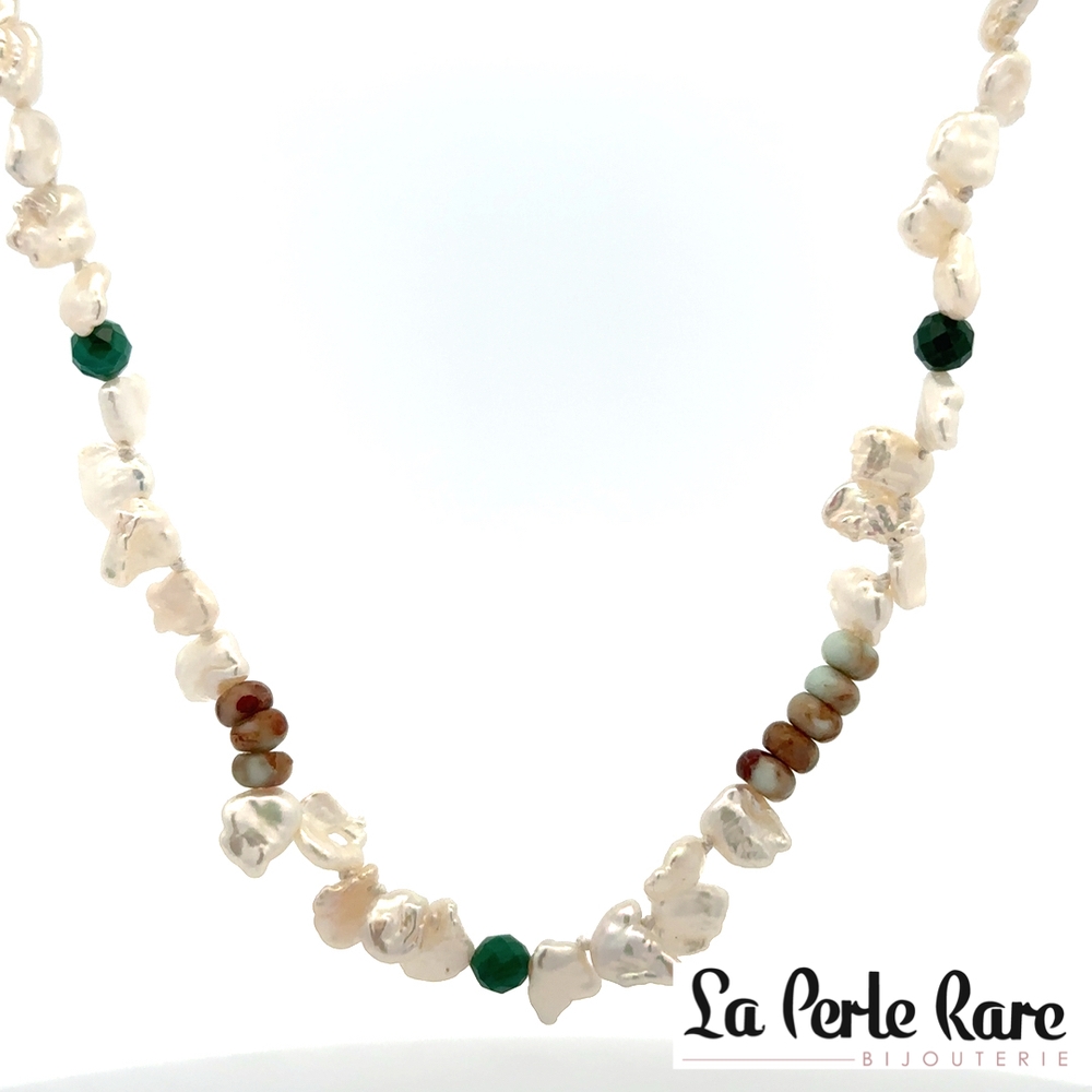 Collier argent, perles, turquoises, druzy quartz - LPR-2789-18 - Exclusivités