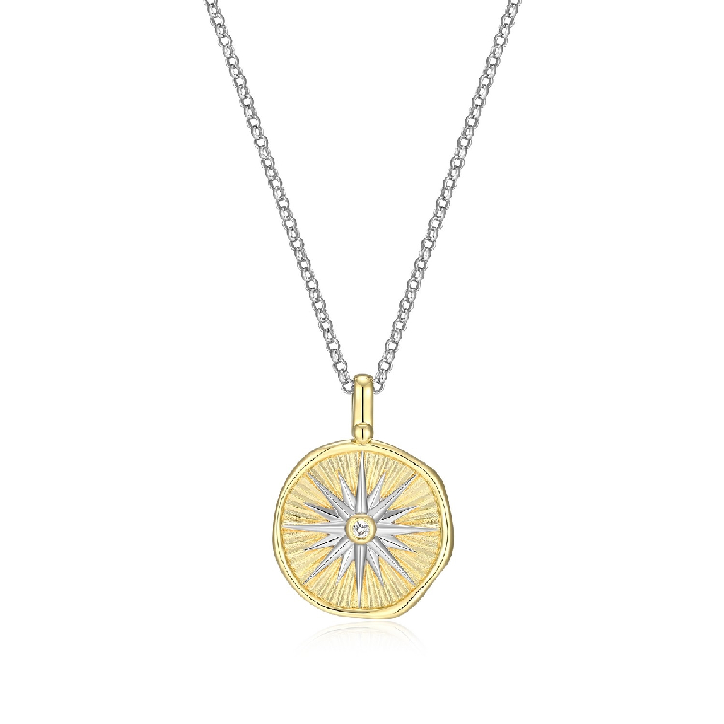 Collier réversible trinité bohémienne, argent 2 tons (blanc et jaune), saphir blanc de laboratoire