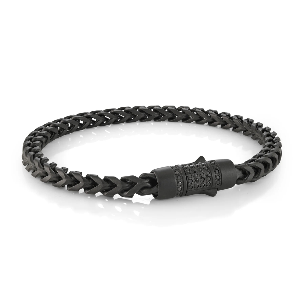 Bracelet acier inoxydable noir, zircons noirs, 6 millimètres - SMB752-8 - Italgem Steel