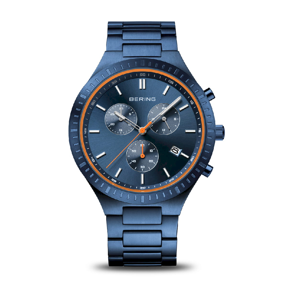 Montre chronographe, acier inoxydable bleu, fond bleu - 11743-797 - Bering