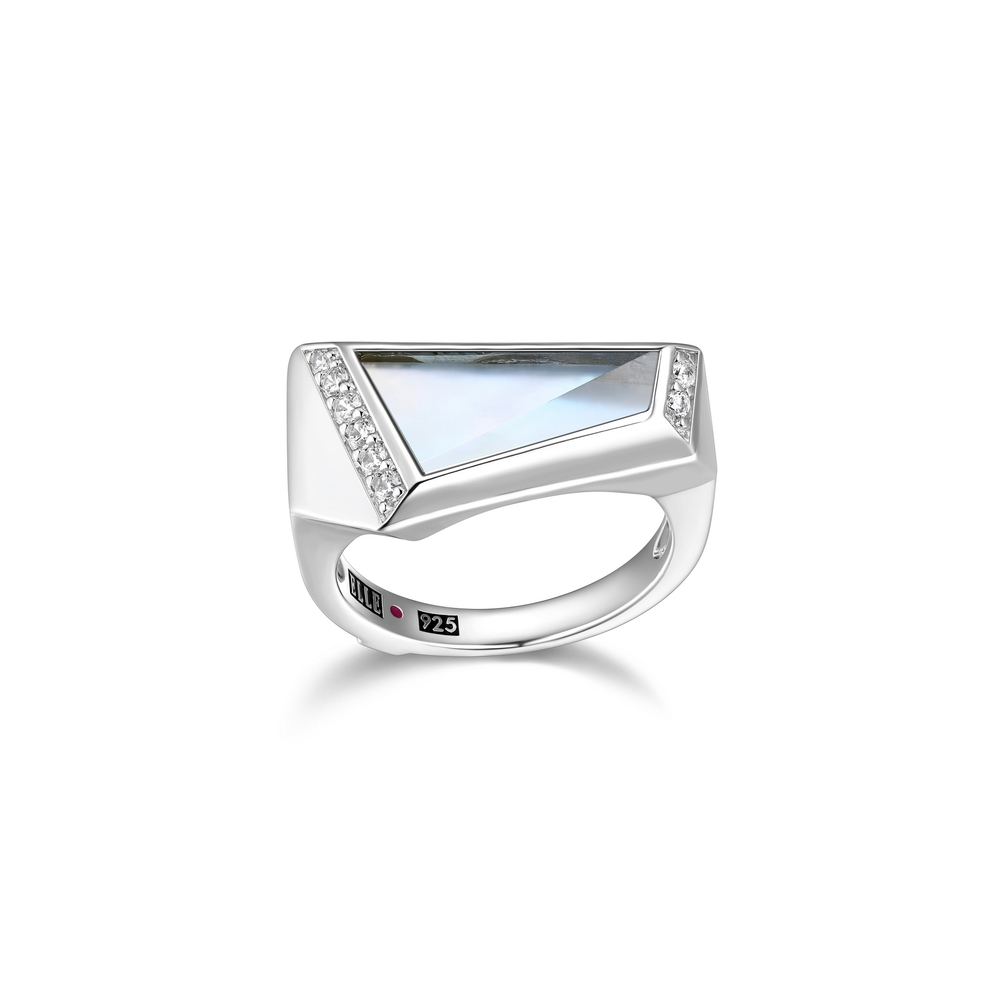 Bague argent rhodié, nacre, topaze bleue synth, zircons - R4LADYGVAC - Elle