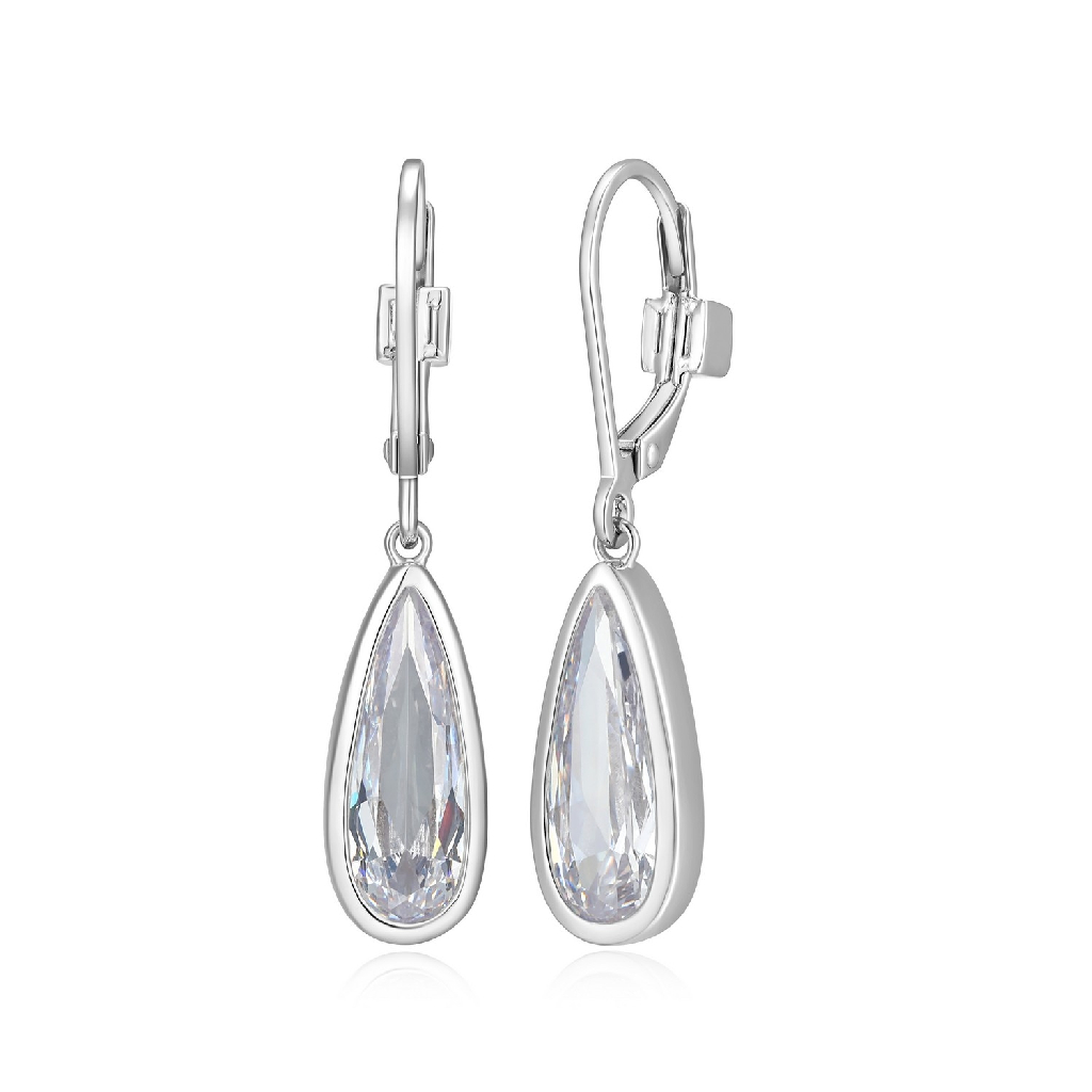 Boucles d'oreilles pendantes argent rhodié, zircons incolores - R2LCV00003 - Elle