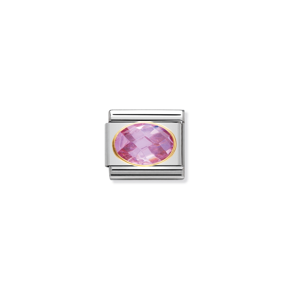 Maille classique acier inoxydable, finition or jaune 18 carats, zircon rose - 030601003 - NOMINATION