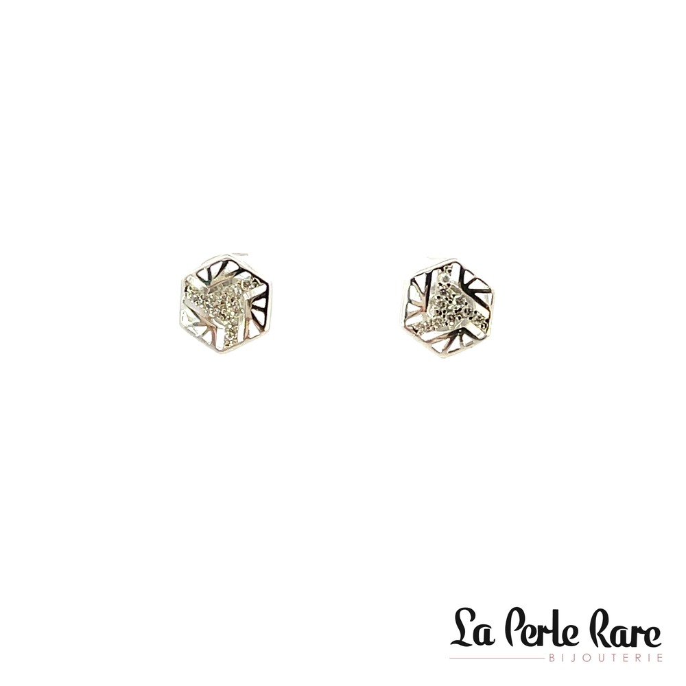 Boucles d'oreilles fixes or blanc 10 carats, zircons incolores - EAS-2863-B - Exclusivités