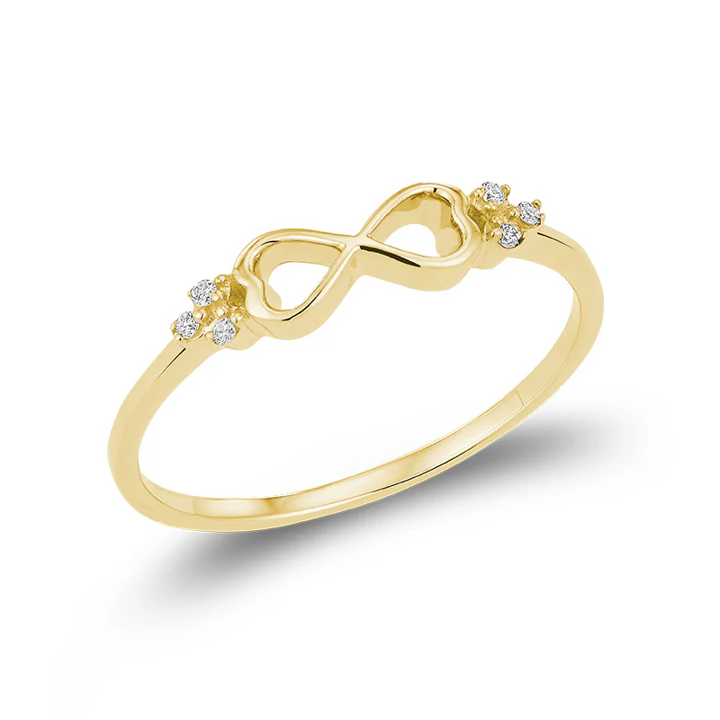Bague symbole de l'infini, or jaune 10 carats, 3 points de diamant total