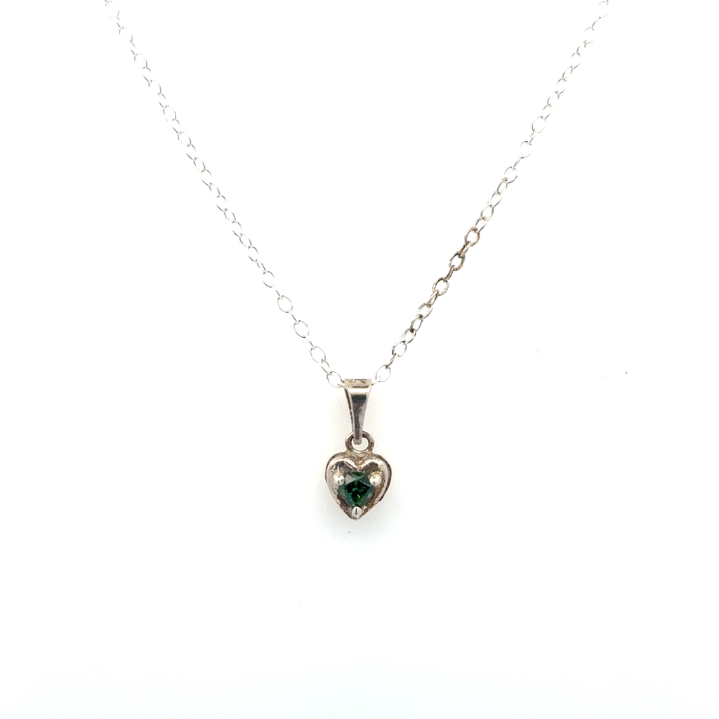 Pendentif coeur, argent, zircon vert