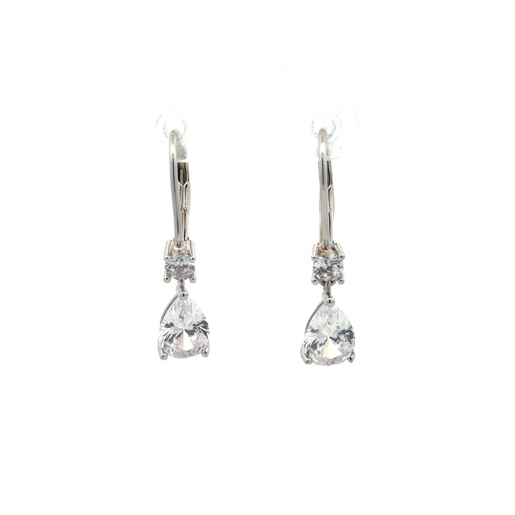 Boucles d'oreilles pendantes argent, zircons incolores