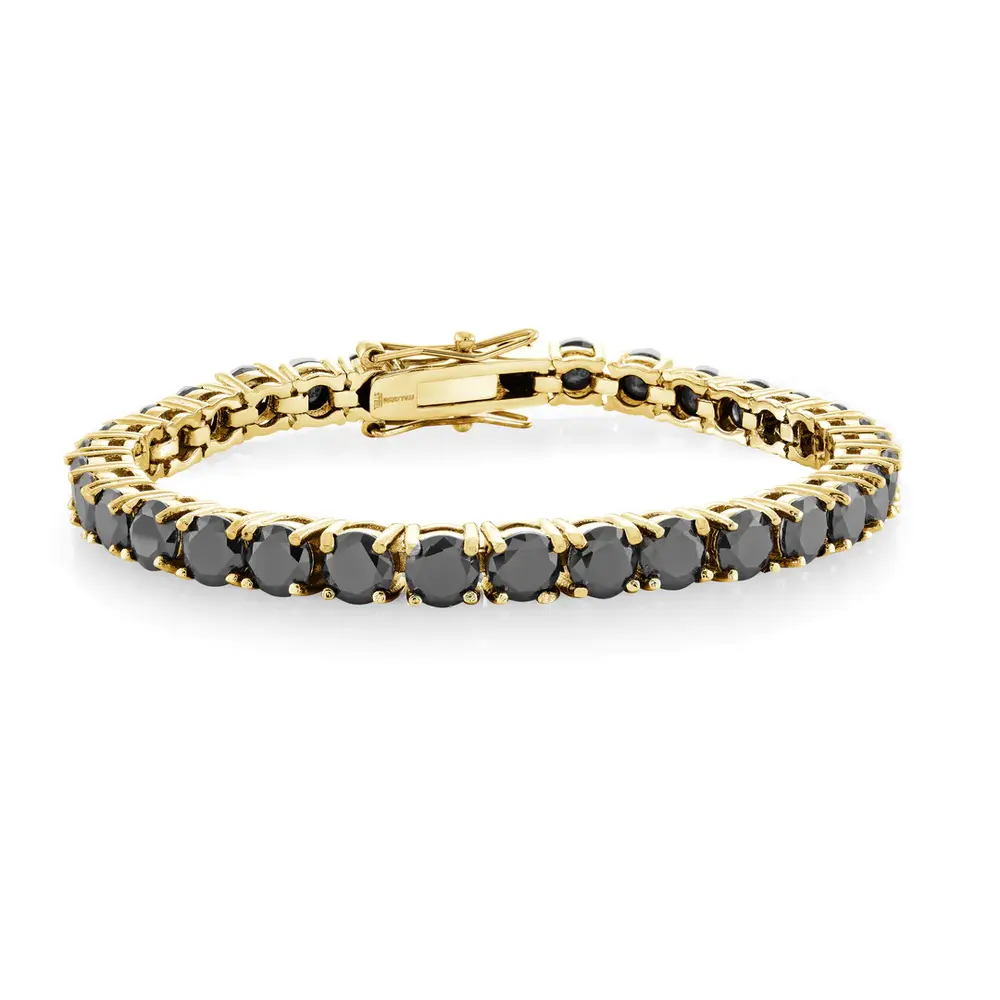 Bracelet tennis, acier doré, zircons noirs, 5 mm - SMB551 - Italgem Steel