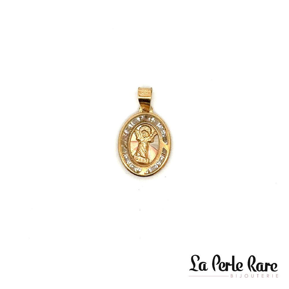 Pendentif ange, or 3 tons (jaune/blanc/rose) 10 carats, zircons inolores - LPR-2398 - Exclusivités