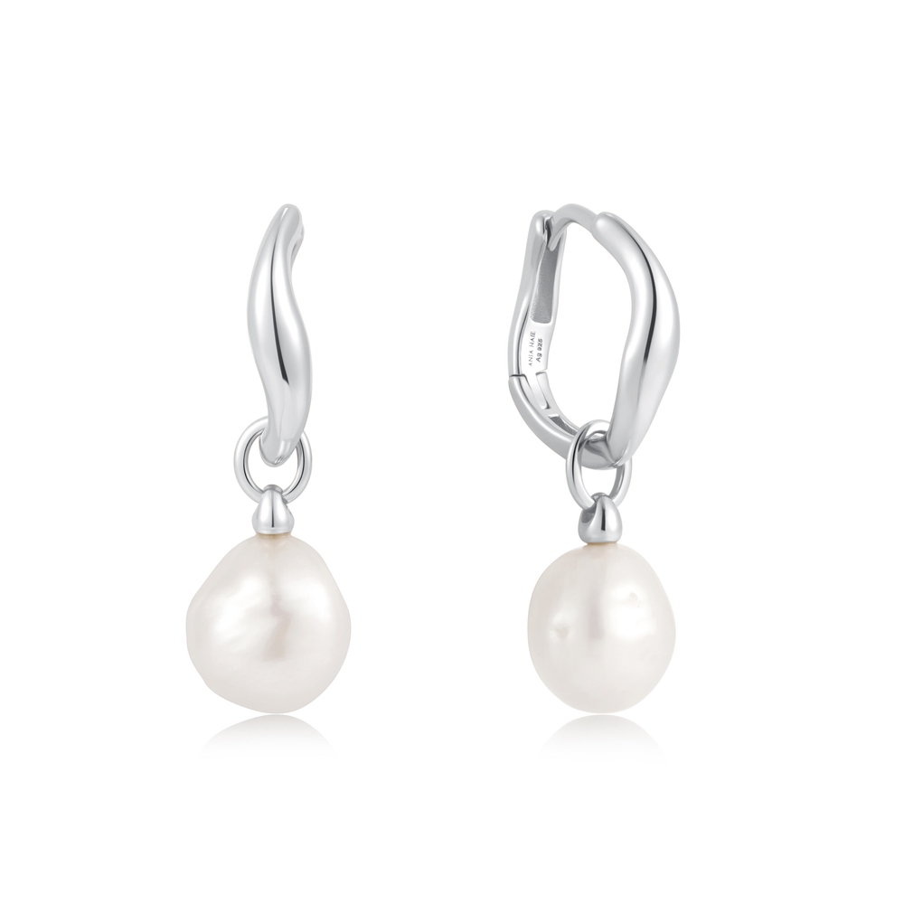 Anneaux de type huggies argent rhodié, perles d'eau douce - E058-05H - Ania Haie