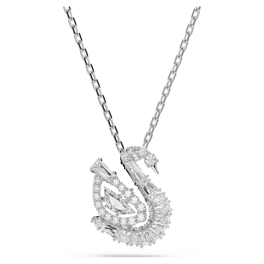 Pendentif cygne, métal rhodié, cristaux blancs - 5732412 - Swarovski