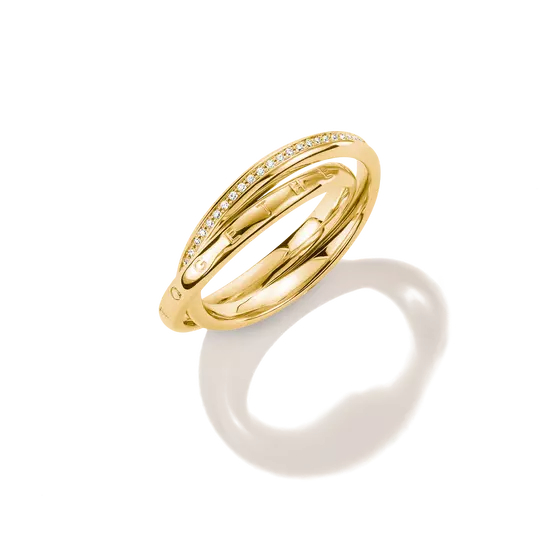 Bague double, alliage premium plaqué or 18 carats, zircons incolores