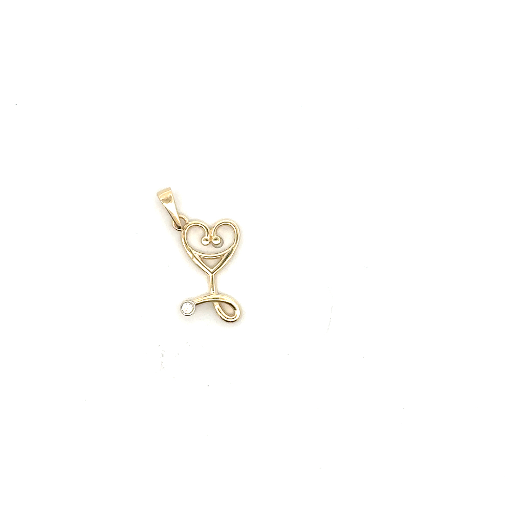 Pendentif stéthoscope, or jaune 10 carats, zircon incolore - PALF-37-J - Exclusivités